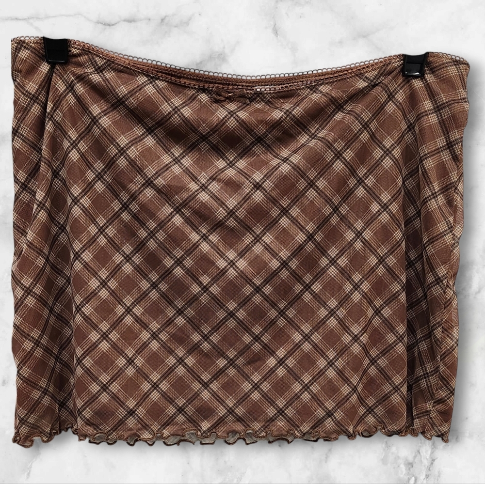 NWT H&M Divided brown plaid mesh mini skirt Junior's size Medium Y2K pre…